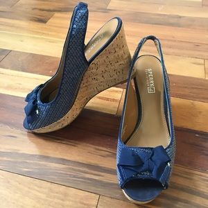 Sperry Southsea Navy Sequin Wedge Sandal